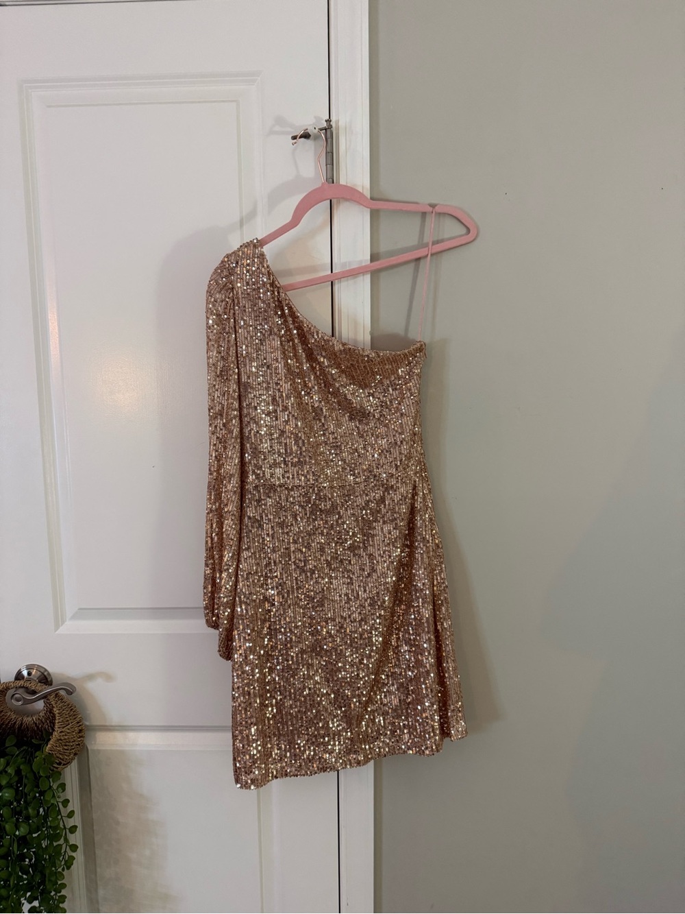 Nordstrom Rose Gold One-Shoulder Sequin Mini Dress